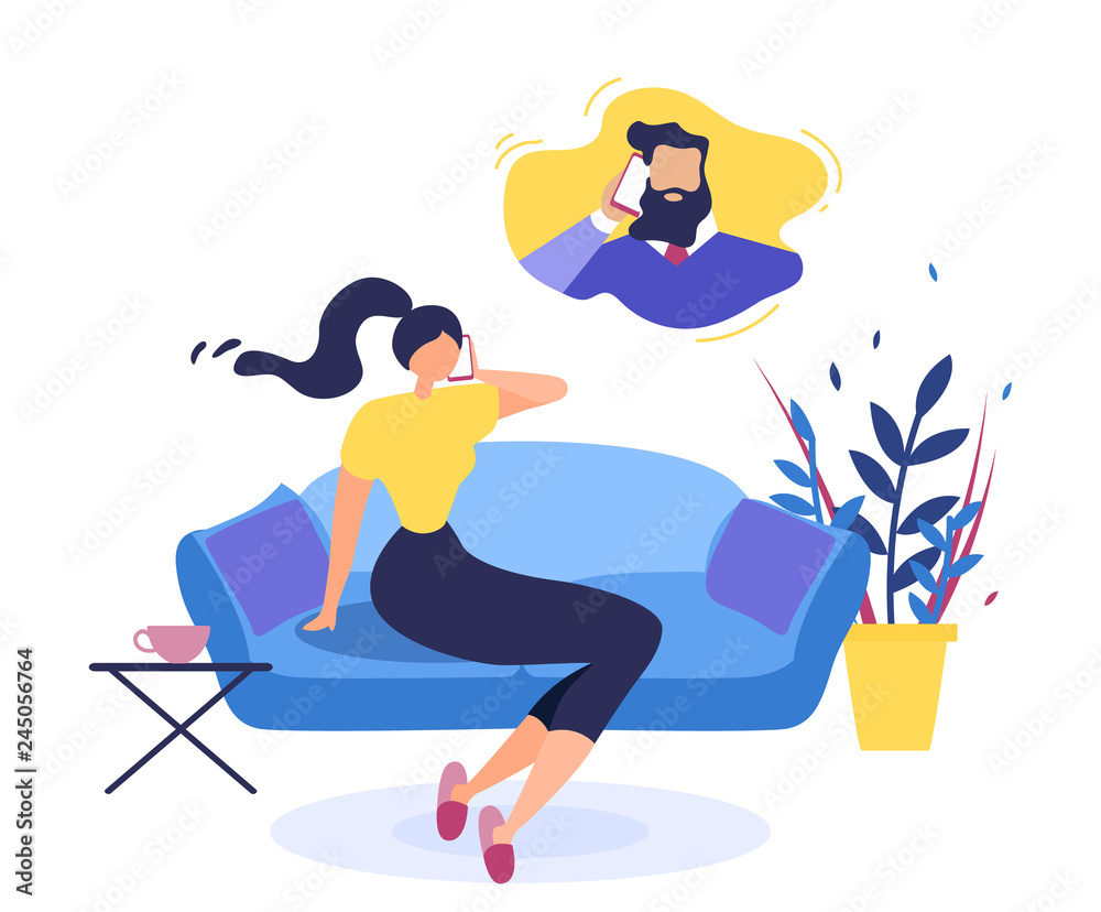 Customer Support on Phone Flat Vector Concept Customer Support on Phone Flat Vector Concept