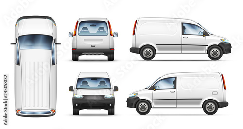 Set of realistic vector illustrations of mini van from different view. photo