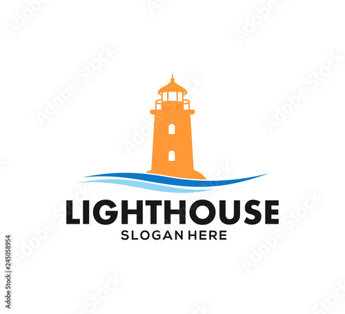 lighthouse stand in the ocean wave vector icon logo design