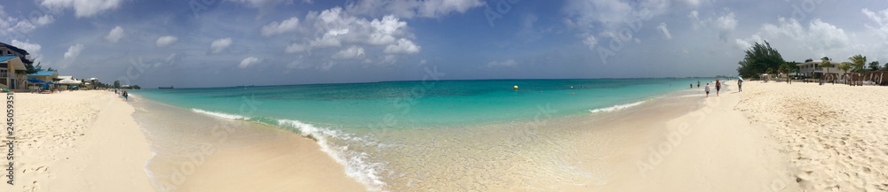 Panoramic of beautiful beach on a sunny day in the Caribbean