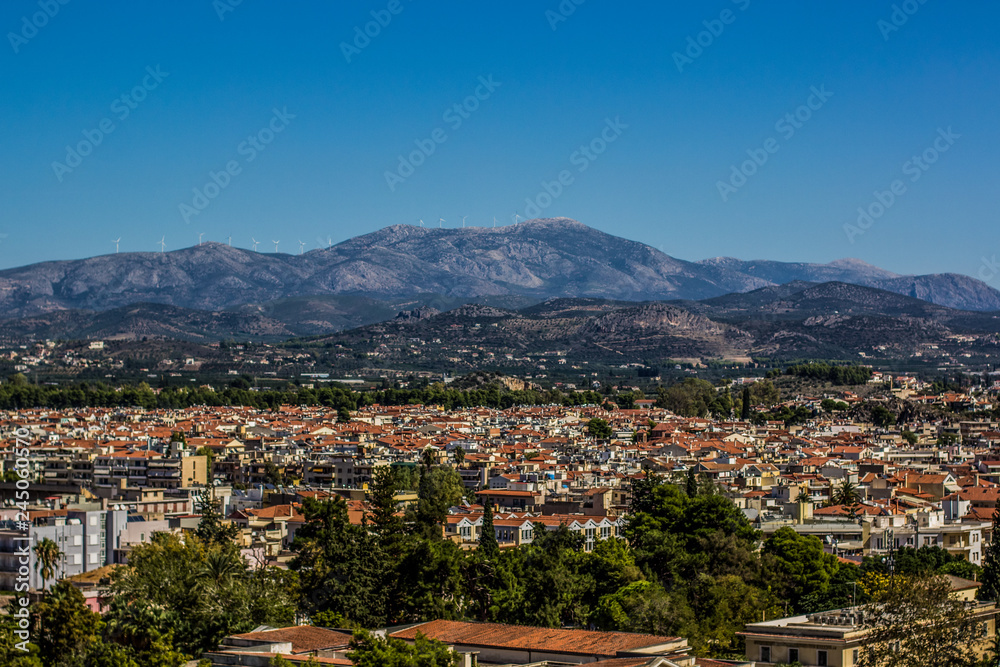 aerial European city photography in valley with mountain background scenery landmark 