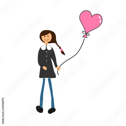Girl with balloon. Vector illustration on white background.