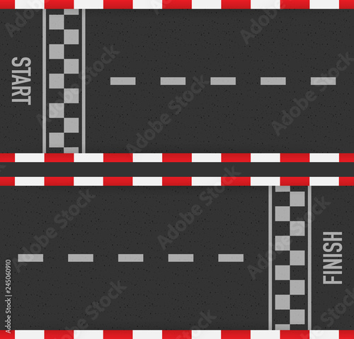 Rally races line track or road marking. Car or karting road racing vector background. Vector illustration.
