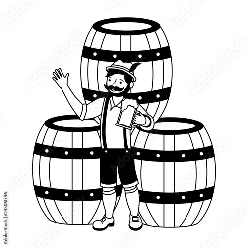 bavarian man with beer barrels