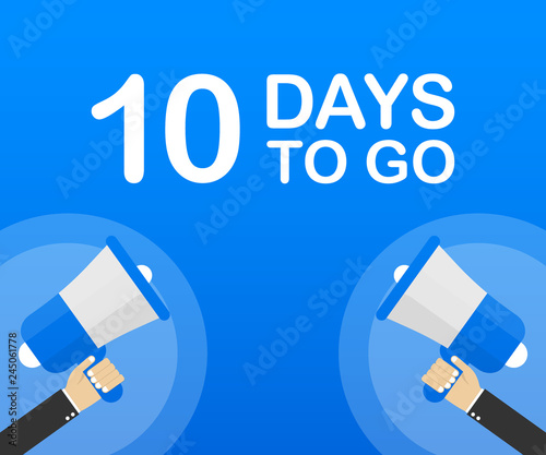 10 days to go flat icon on blue background. Banner for business, marketing and advertising. Vector illustration.