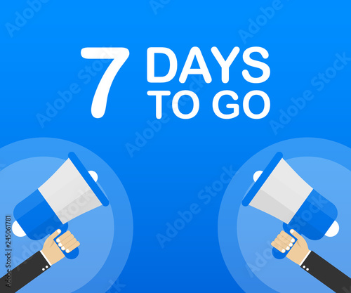 7 days to go flat icon on blue background. Banner for business, marketing and advertising. Vector illustration.