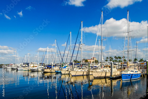 Sailboats sitting in harbor