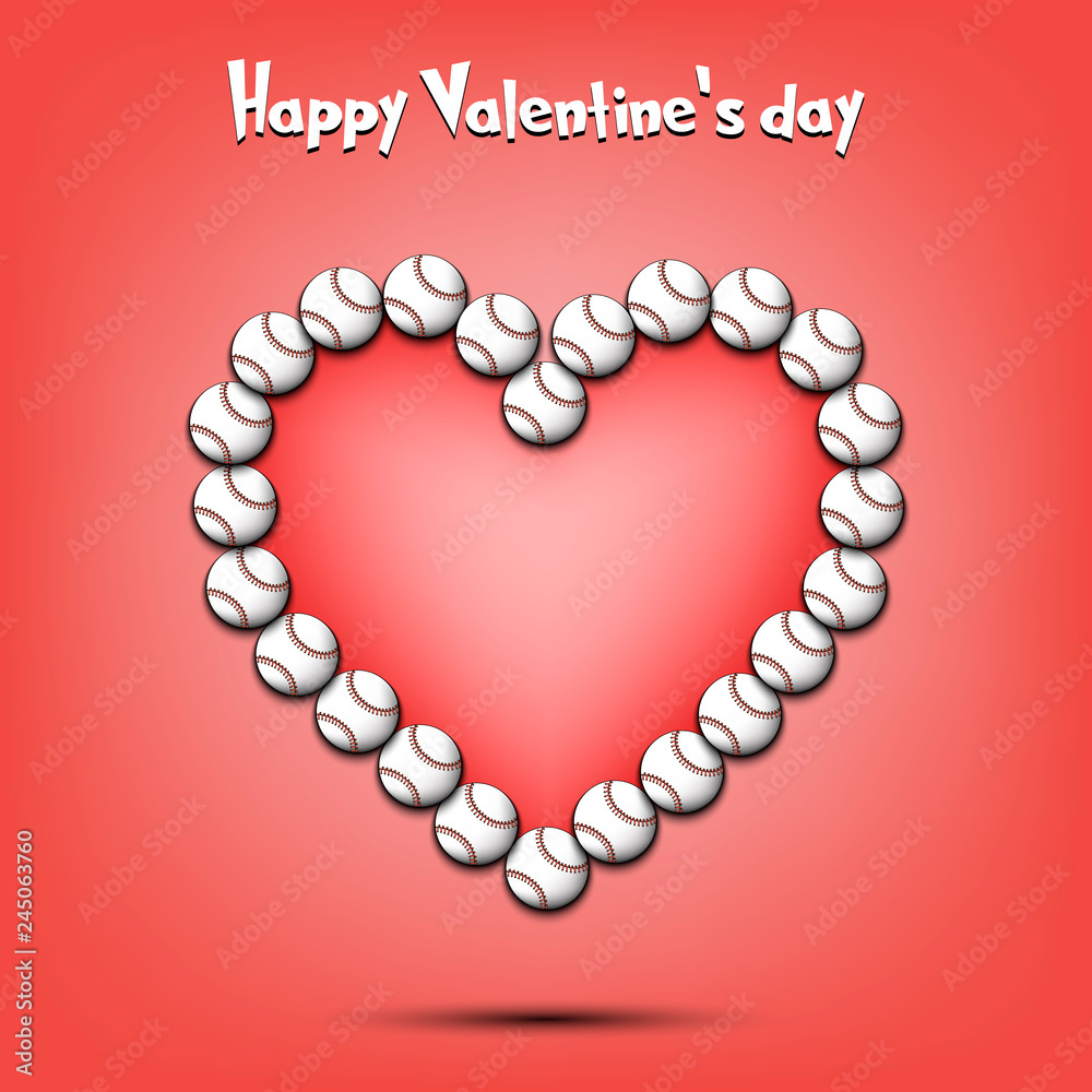 Obraz premium Happy Valentines Day. Heart from baseball balls