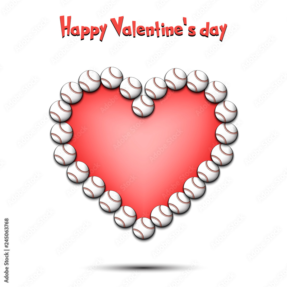 Obraz premium Happy Valentines Day. Heart from baseball balls