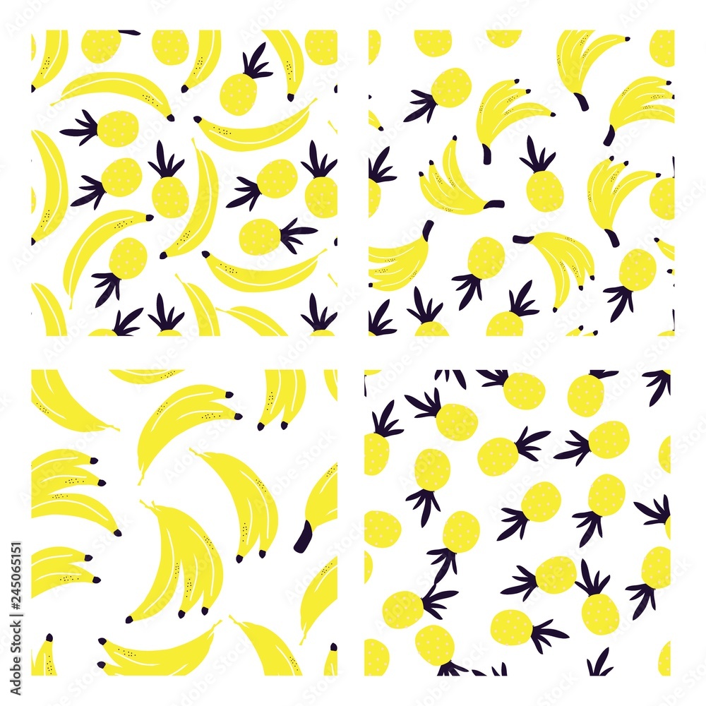Fruit seamless pattern. Abstract background. Banana, pineapple, watermelon, kiwi