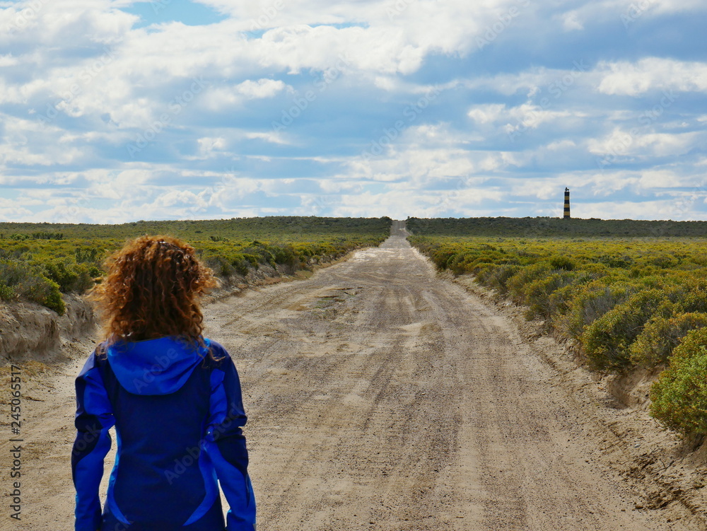 Scenic gravel road in the steppe of Patagonia Argentina