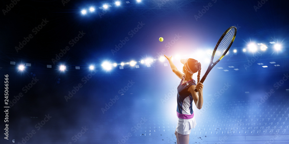 Naklejka premium Big tennis player. Mixed media