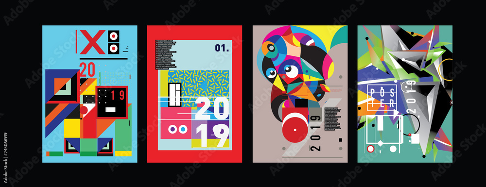 2019 New Poster and Cover Design Template for Magazine. Trendy Vector Typography and Colorful Illustration Collage for Cover and Page Layout Design Template in eps10. 2019 New Poster and Cover Design Template for Magazine. Trendy Vector Typography and Colorful Illustration Collage for Cover and Page Layout Design Template in eps10.