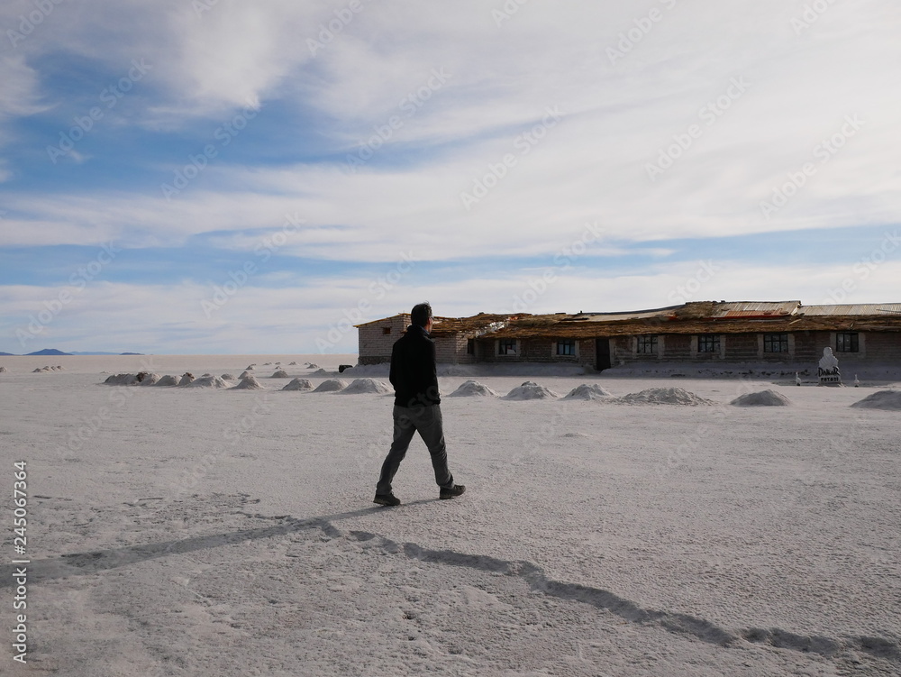 Young tourist at Salar de Uyuni, Bolivia