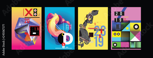 2019 New Poster and Cover Design Template for Magazine. Trendy Vector Typography and Colorful Illustration Collage for Cover and Page Layout Design Template in eps10. © yahya