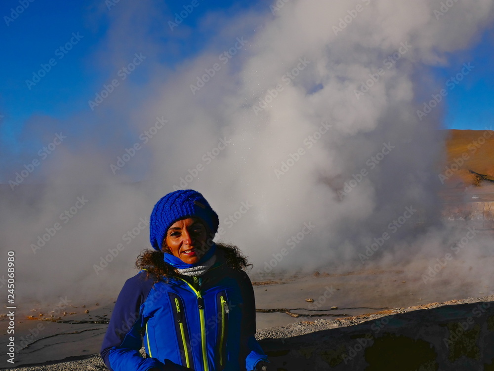 Sunrise on th El Tatio Geysers geothermal field, Chile