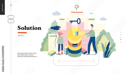 Technology 1 - Solution - modern flat vector concept digital illustration Problem Solution metaphor, abstract. Business workflow management. Creative landing web page design template