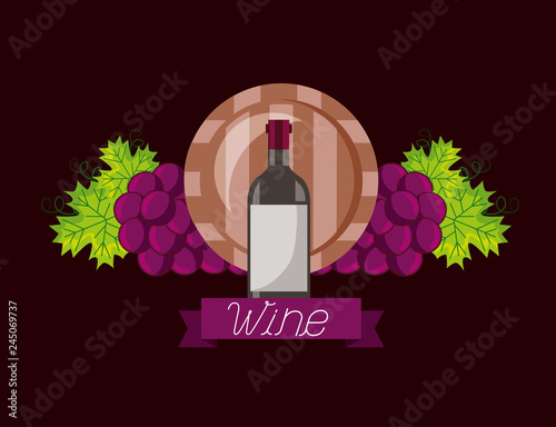 wine bottle wooden barrel grapes