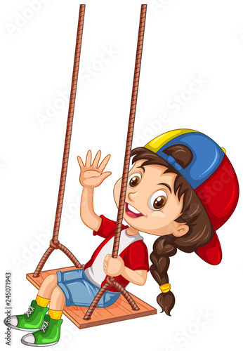 Happy girl palying on swing