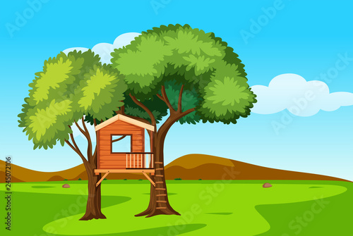 A tree house in nature landscape
