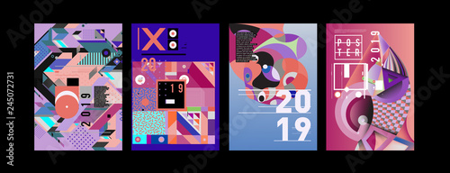 2019 New Poster and Cover Design Template for Magazine. Trendy Vector Typography and Colorful Illustration Collage for Cover and Page Layout Design Template in eps10.