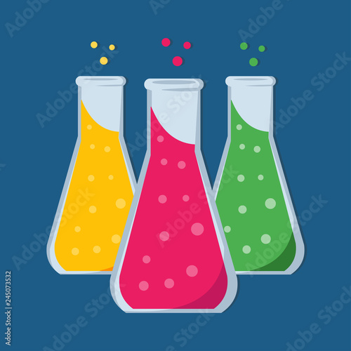 set of glassware with liquids in colors