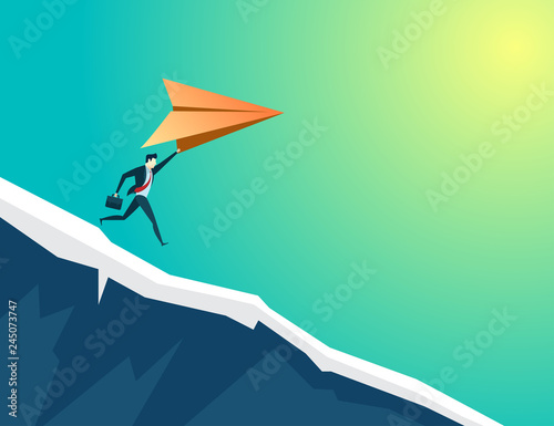 business people concept illustration down the mountain and get up with paper airplane