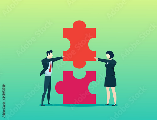 business people concept illustration businessman and woman put up puzzle together