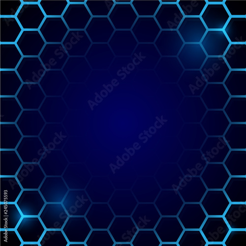 Futuristic blue honeycomb pattern. Hexagonal conceptual background