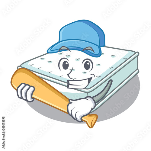 Playing baseball mattress isolated on the with mascot