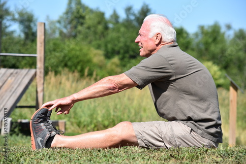 Stretching Army Senior Male Veteran