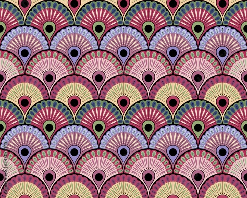 Ornament peacock eye indian seamless vector print for textiles.