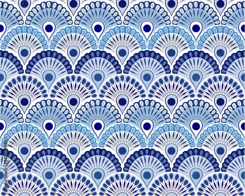 Ornament peacock eye indian seamless vector print for textiles.