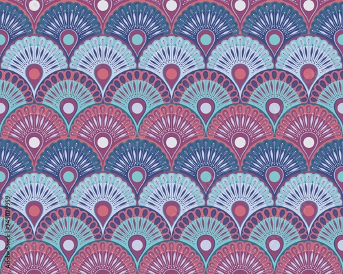 Ornament peacock eye indian seamless vector print for textiles.