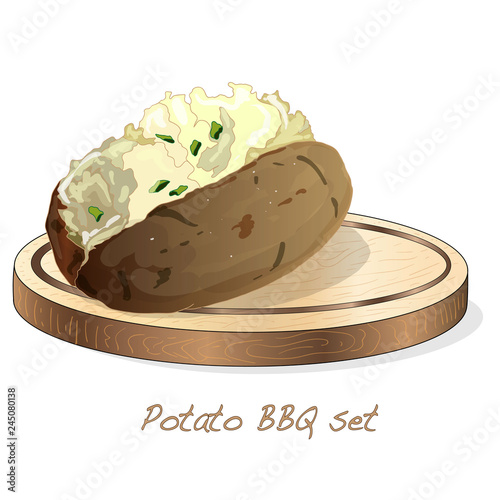 Potato BBQ vector illustration set isolated white background.