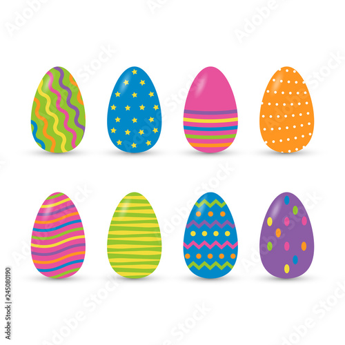 Set of easter eggs in flat style with shadow. Vector illustration.