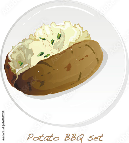 Potato BBQ vector illustration set isolated white background.