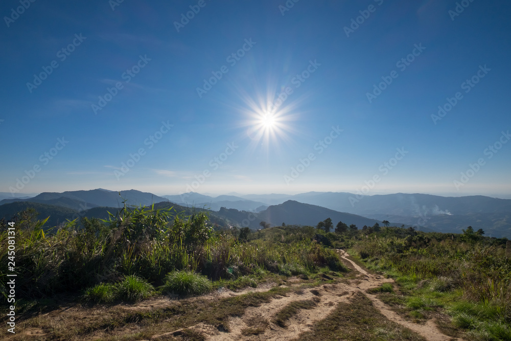 Mountain landscape of Phu Chi Fa, Chiengrai in Northern Thailand.