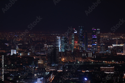Night view at Moscow City International Business Center from Ostankinskaya TV Tower