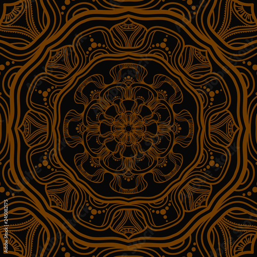 Abstract gold color mandala graphic design decorative elements isolated on   black color background for abstract concepts