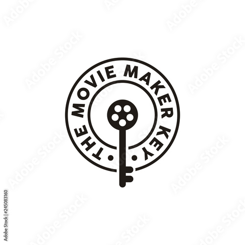 Skull Key Lock with Film Roll Reel for Private Movie Video Cinema Studio Production logo label stamp design