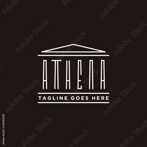 Athena Typography with Pillar Column Greek Rome Historical Building logo design