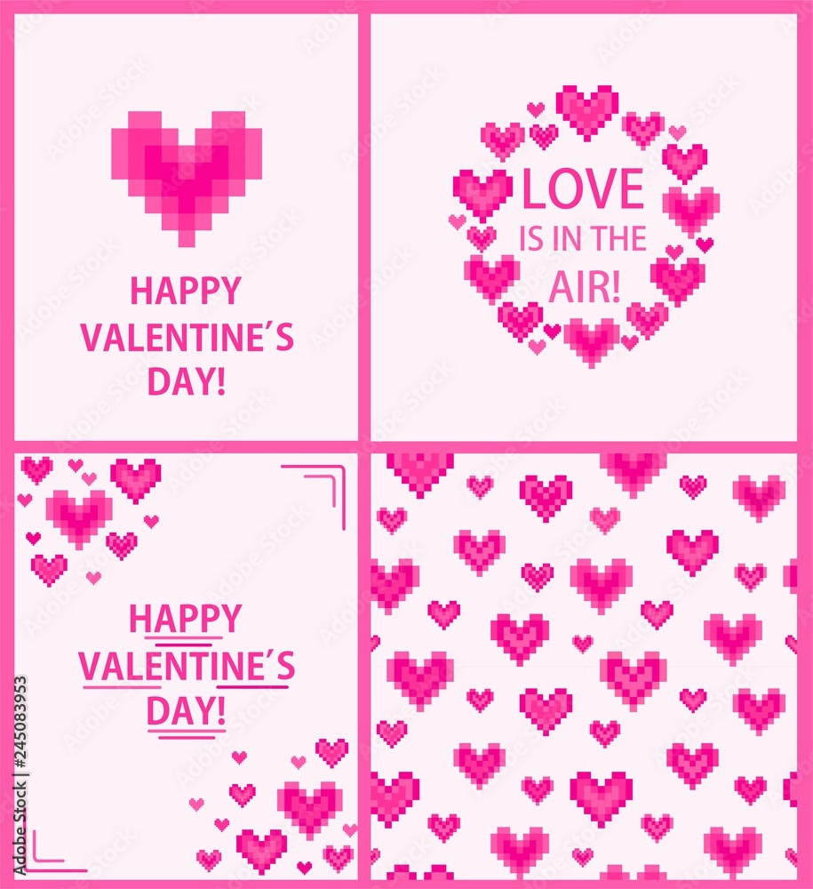 Design for Valentines day greetings with digital pink hearts