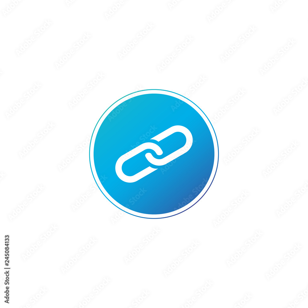 Link icon in nice blue circle. Chain logo. Vector illustration isolated on white background. Link icon in nice blue circle. Chain logo. Vector illustration isolated on white background.