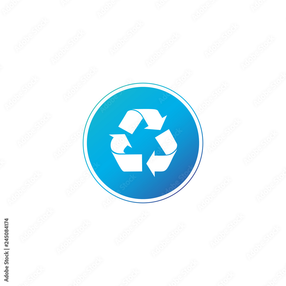 Recycle icon in blue circle, in trendy flat style isolated on white background. Recycle icon image, Recycle icon illustration. Recycle icon in blue circle, in trendy flat style isolated on white background. Recycle icon image, Recycle icon illustration.