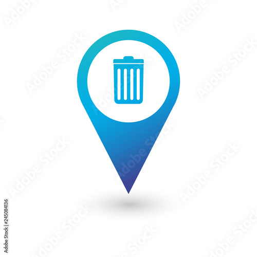 Trash can pin Map pin icon, vector illustration isolated on white background.