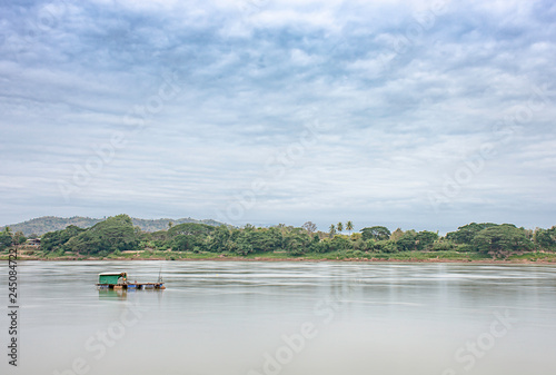 The Floating Fishing and sky on the Mekong River at Loei in Thailand.