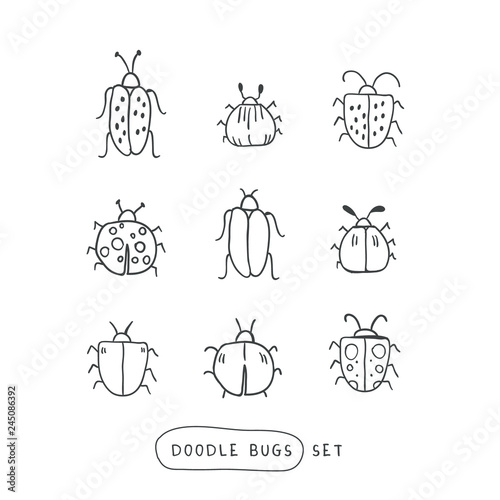 Big line hand drawn doodle set - insects, bugs