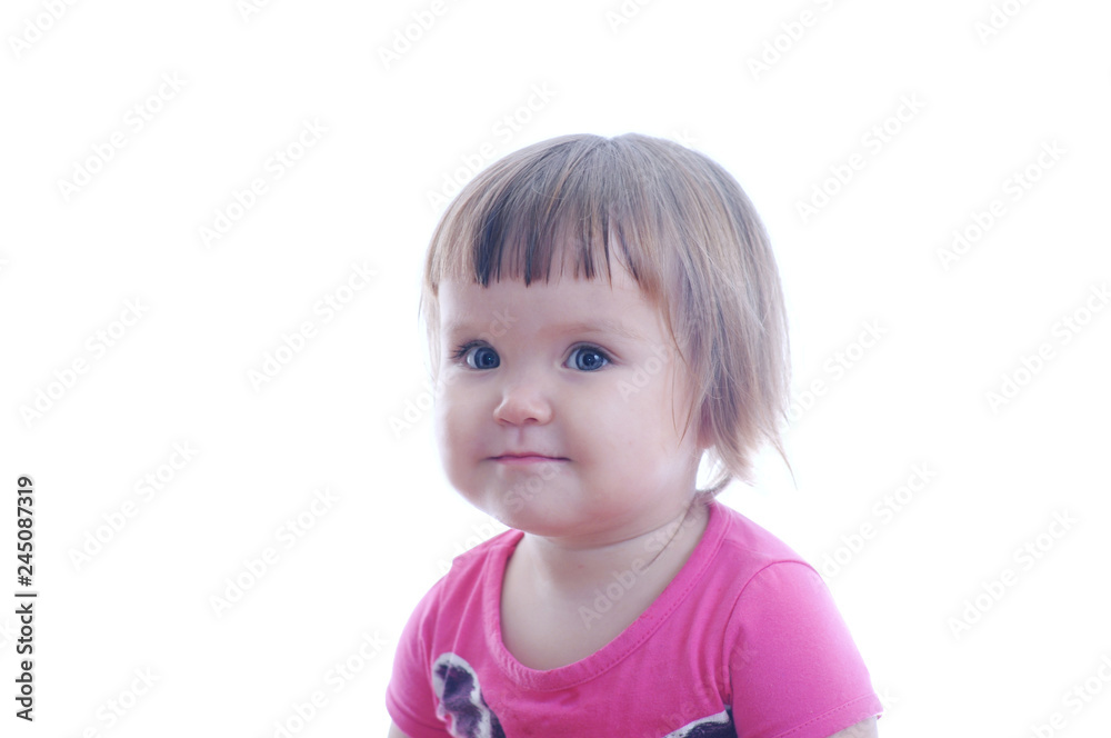 little baby girl portrait isolated on white background. happy smiling cute adorable child face little baby girl portrait isolated on white background. happy smiling cute adorable child face