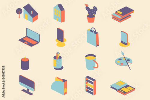 Icons home isometric in 3d style. Home security icons. Web icon set vector. Smart home abstract background. Isolated object. 